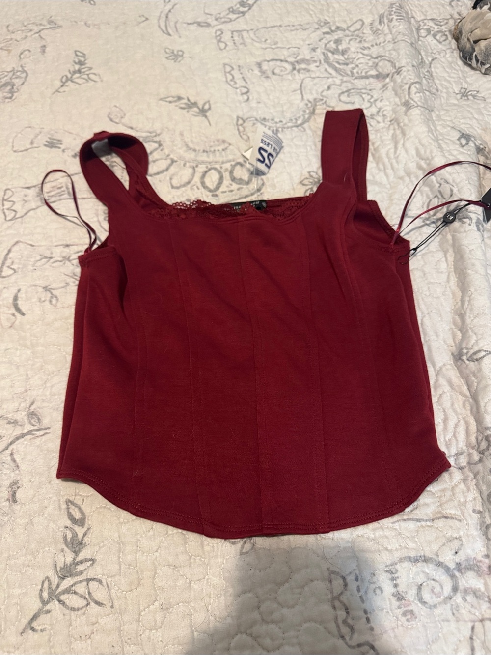 Sleeveless Lace-Trim Burgundy Camisole Tank